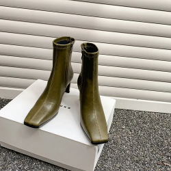  Handmade Green Full Genuine Leather Women Short Ankle Boot Square Toe Block High Heels Shoes 1127